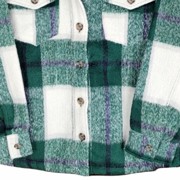 Avec Les Filles sz XS green white plaid button up long sleeve jacket shirt coat - Picture 8 of 13